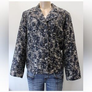 Chico’s Women’s Jacquard Blazer Jacket Navy Floral Size 2